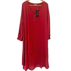 NWT Lagenlook Dress Size 3XL Red Bohemian Layered Maxi‎ Hi Low Hippie Teacher